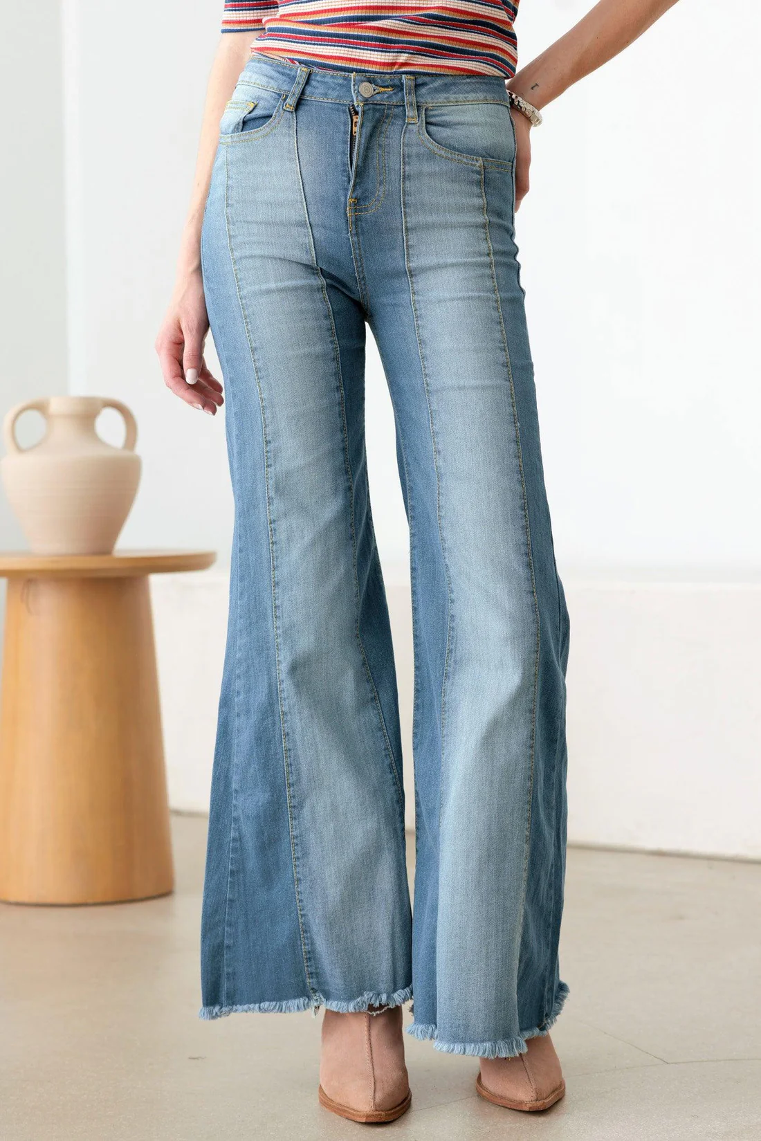 Blue High Waist Front Seam Flare Jeans 4